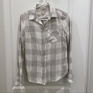 Merona Gray and White Plaid Flannel Button Down Shirt Long Sleeves Size XS